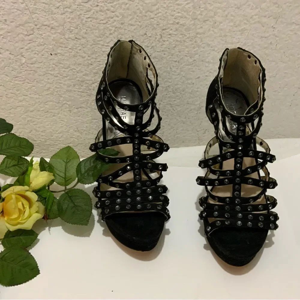 Micheal kors black suede rhinestone studded platforms heels size 7.5